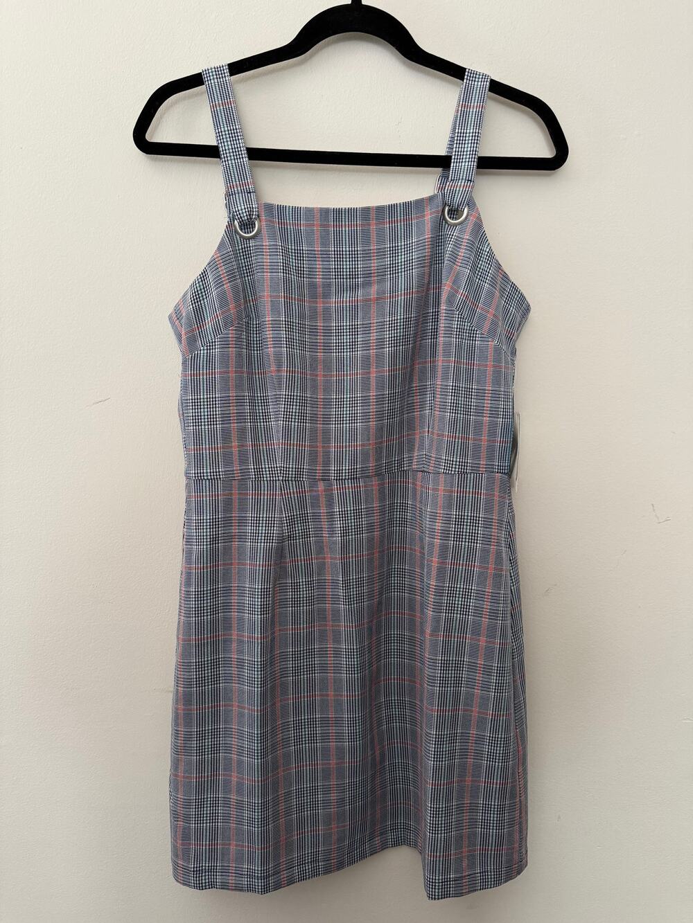 NWT Plaid Mini Sleeveless Jumper Dress Navy Coral Grunge Preppy Academia Women-M